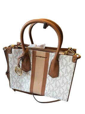 MICHAEL KORS Center Stripe Handbag Vanilla Maple Small Satchel NEW‎ $298 Preppy